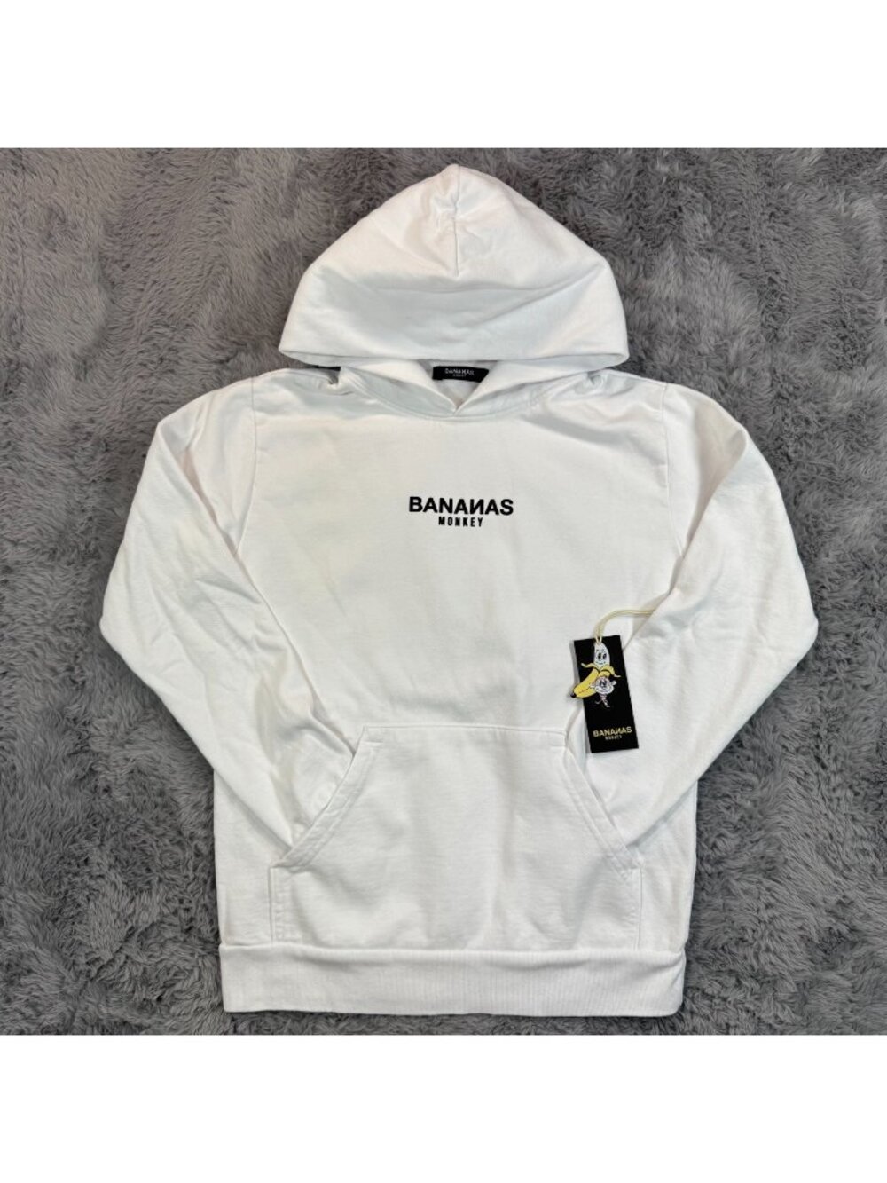 Bananas Monkey Hoodie Men's M White Spell-Out Graphic Cotton Performance Workout